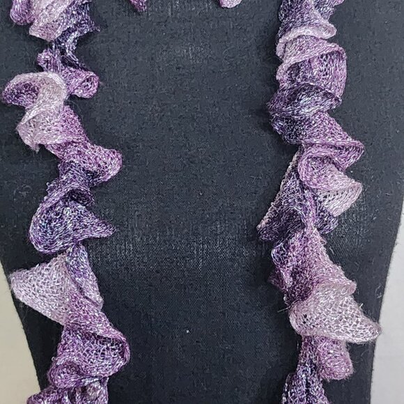 Handmade Crochet Purple and Lilac with Metallic Silver Threads Throughout Scarf - Picture 7 of 16